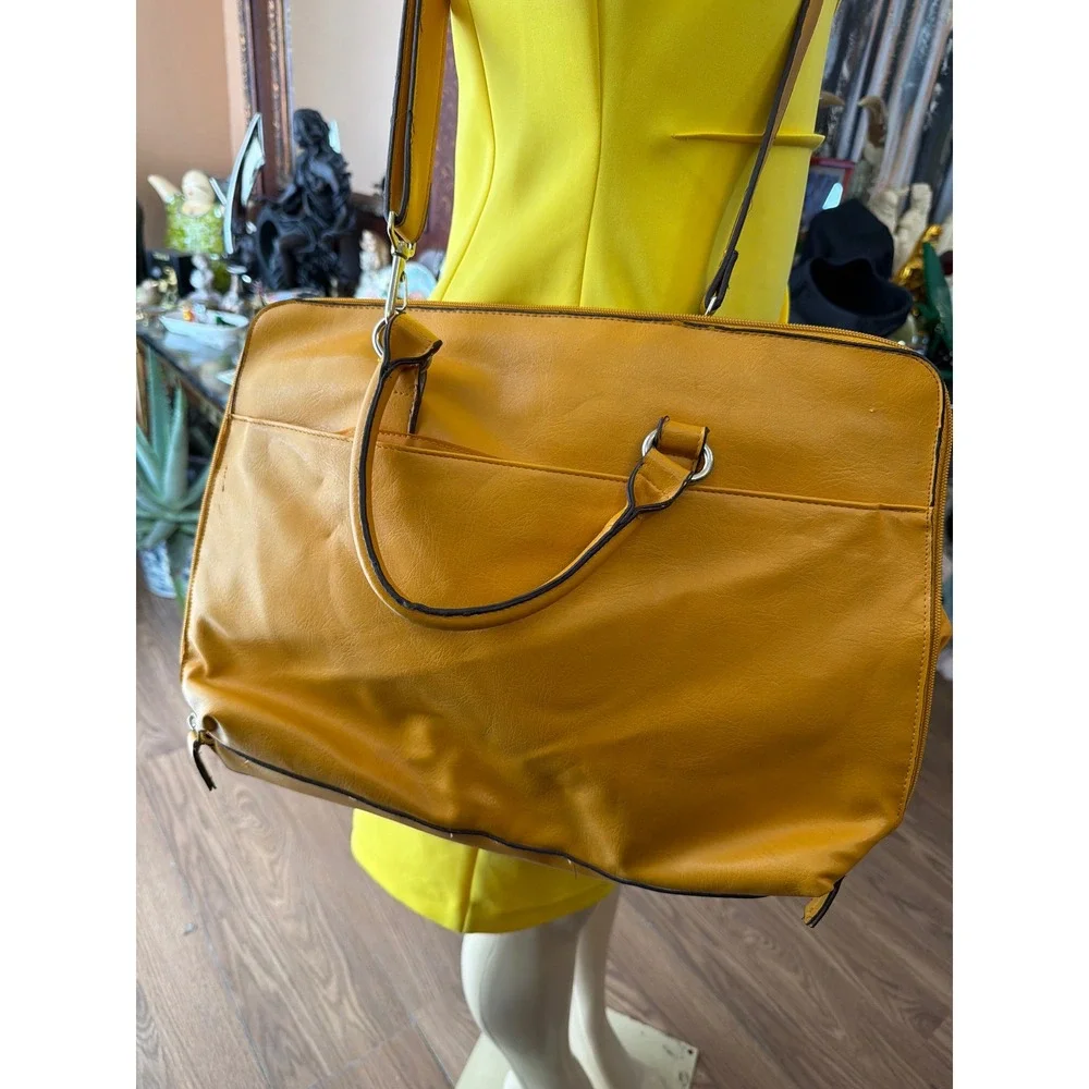 Bueno Mustard Yellow Faux Leather Laptop Bag Briefcase Crossbody Messenger